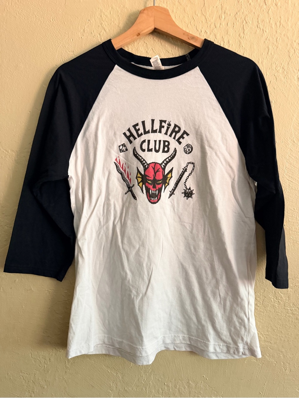 Bella Canvas White and Black Raglan "Hellfire Club" Graphic Tee